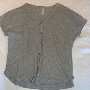 Gray short sleeve button down t shirt, size medium